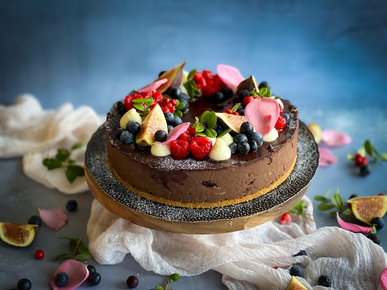 cake, berries, dessert, sweet, chocolate, chocolate cake, rum cake, bakery, birthday cake, raspberries, blueberries, fruit, round cake, figs, food, cake, cake, cake, cake, cake, birthday cake